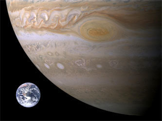 Сравнительные размеры Юпитера и Земли. Иллюстрация с сайта www.polarnight.co.uk