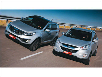 Kia Sportage и Hyundai ix35. Фото с сайта quatrorodas.abril.com.br