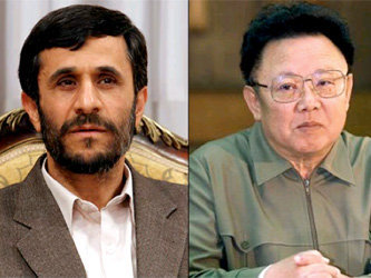 Президент Ирана Махмуд Ахмадинежад и глава КНДР Ким Чен Ир. Фото с сайта www.deathandtaxesmag.com