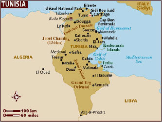 Карта Туниса. Иллюстрация с сайта www.greece-map.net