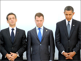 Николя Саркози, Дмитрий Медведев и Барак Обама. Фото с сайта www.g8italia2009.it