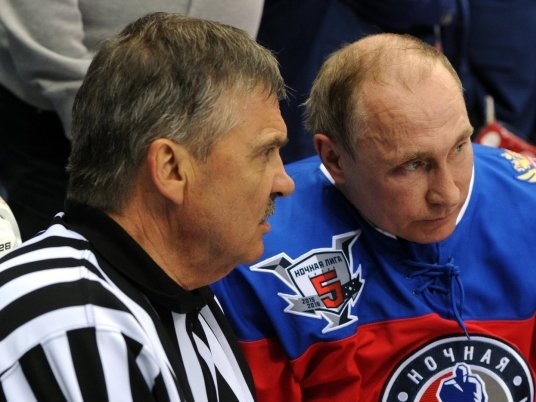 Президент IIHF Рене Фазель и президент РФ Владимир Путин