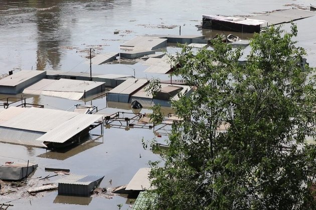 Затопленный населенный пункт после прорыва Каховской ГЭС