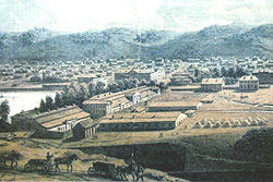 Вид Барнаула и сереброплавильного завода. Вторая половина 1850-х годов. Иллюстрация с сайта ru.wikipedia.org