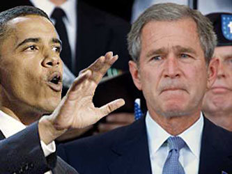 Барак Обама и Джордж Буш. Иллюстрация с сайта daleyshow.blogspot.com