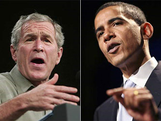 Джордж Буш и Барак Обама. Иллюстрация с сайта www.ng.ru