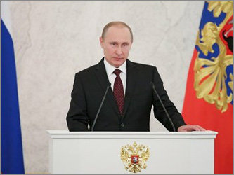 Владимир Путин во время обращения к Федеральному собранию. Фото пресс-службы президента РФ