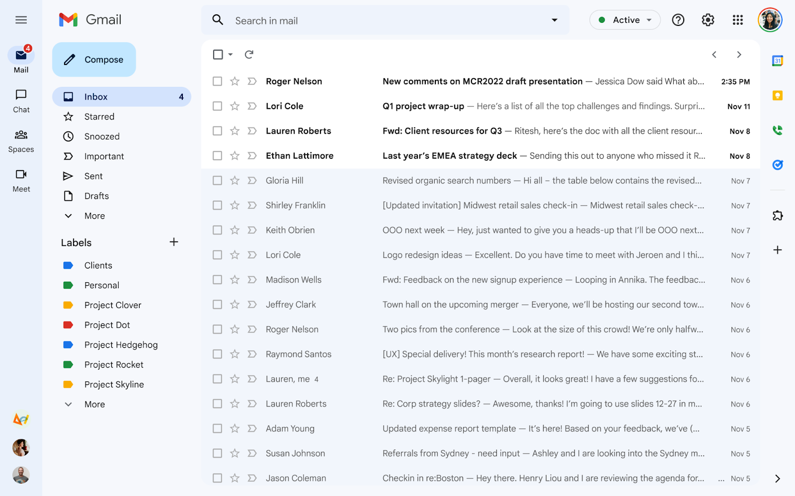 Новый интерфейс почты Gmail