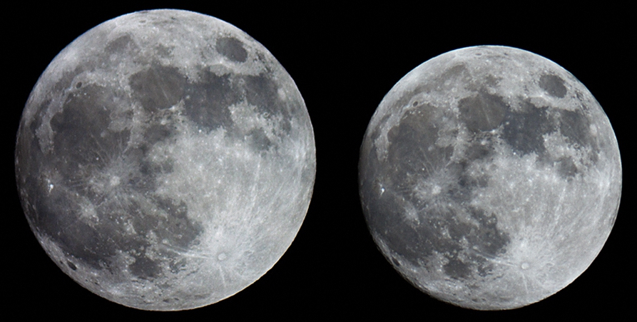 разница в размерах полной Луны при максимальном приближении к Земле